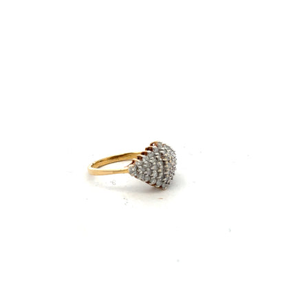 18ct yellow gold diamond ring in size J with sparkling diamonds, unbranded, showcasing a detailed close-up of the elegant design.
