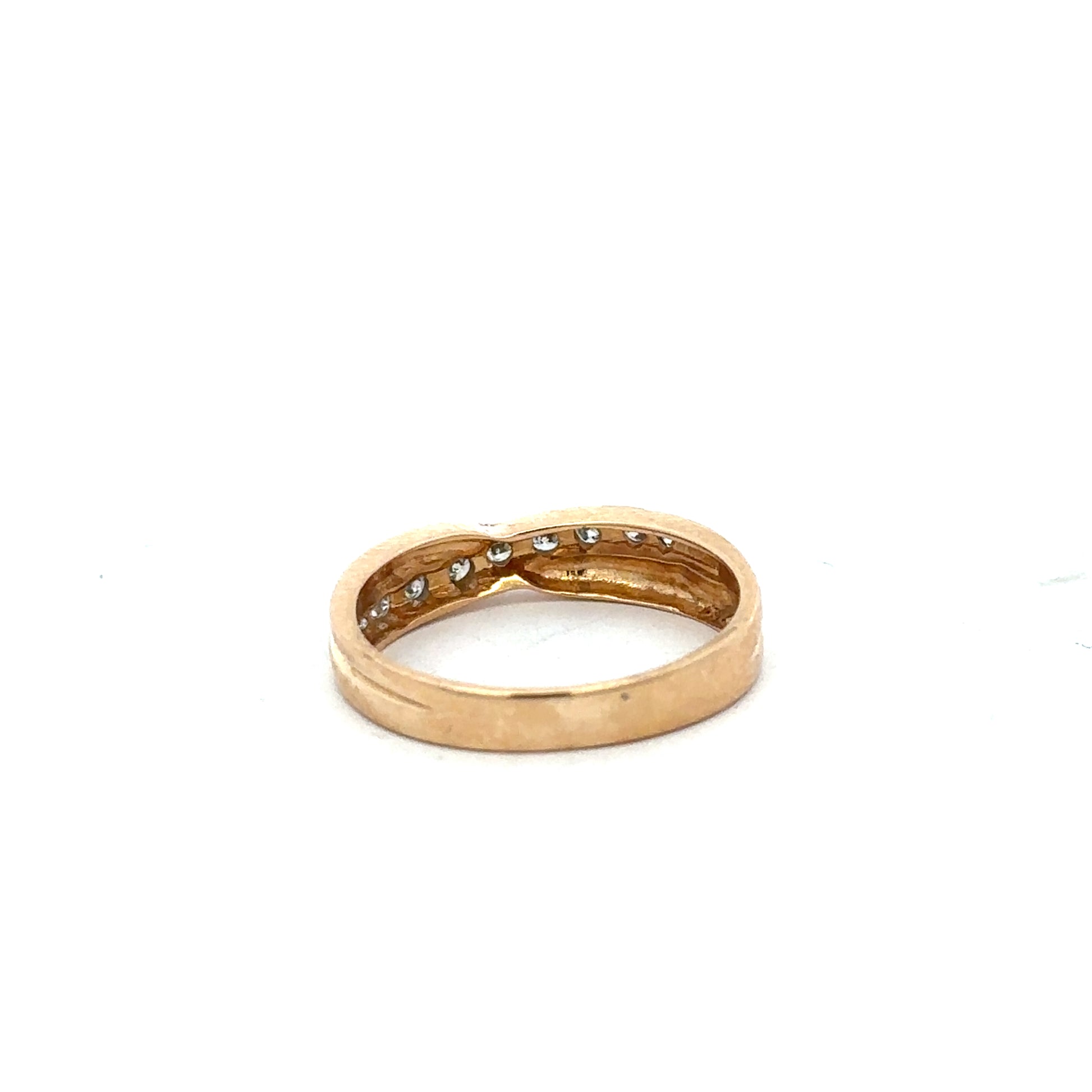 18ct yellow gold diamond ring in size N with a detailed design, featuring sparkling diamonds on a classic band.
