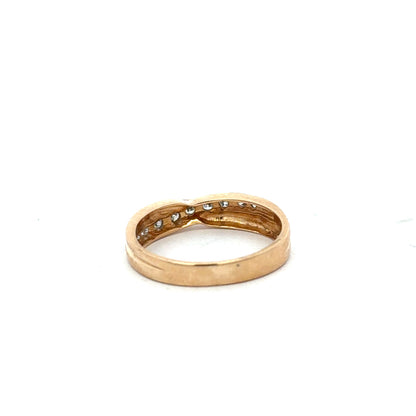 18ct yellow gold diamond ring in size N with a detailed design, featuring sparkling diamonds on a classic band.