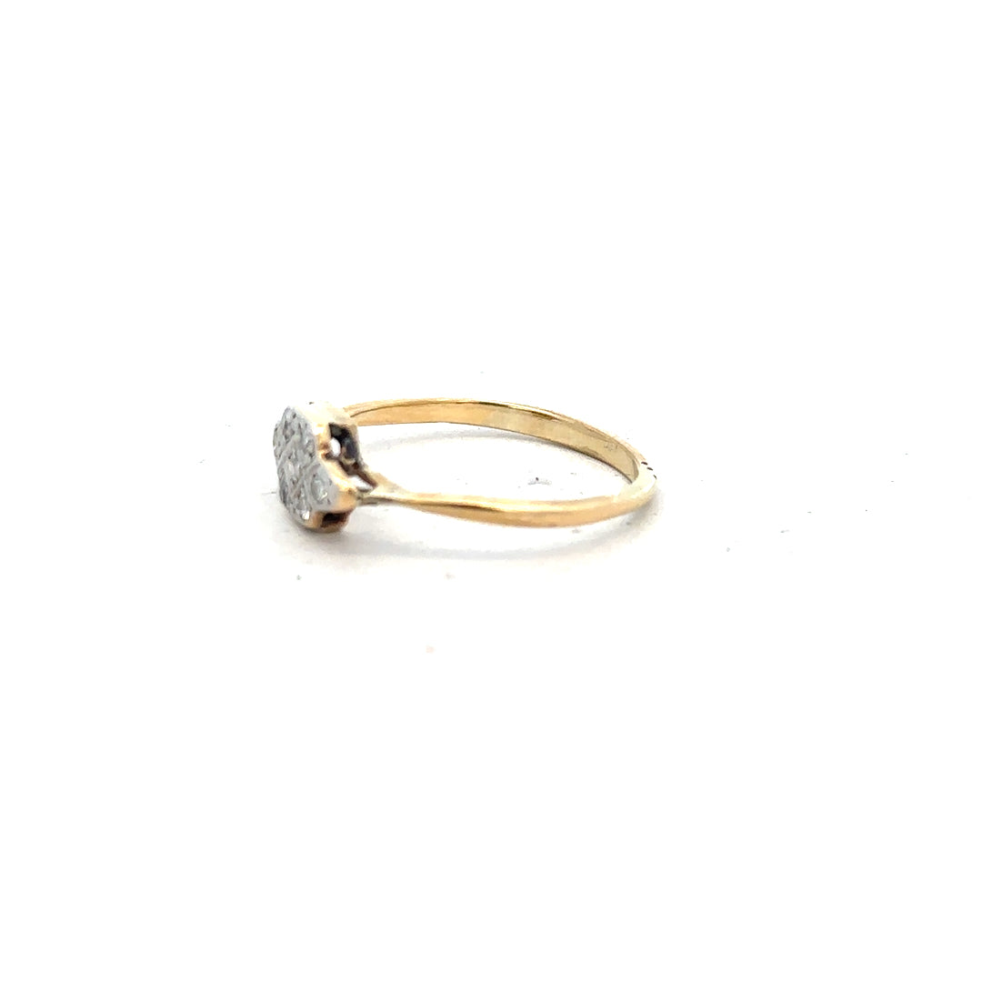 18ct yellow gold diamond ring size N with sparkling diamonds, elegant jewelry piece with a sleek band design.