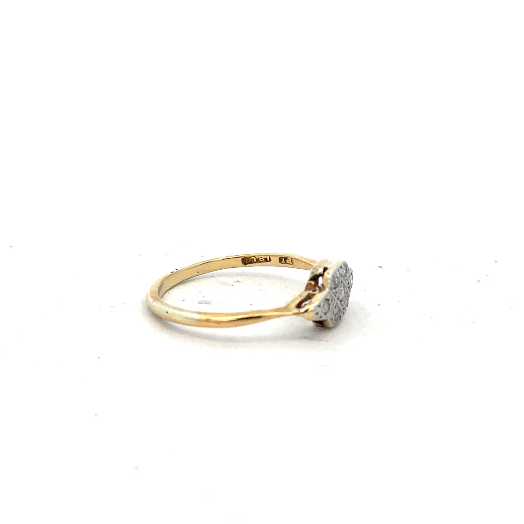 18ct yellow gold diamond ring in size N with sparkling diamonds, showcasing elegant jewelry design.