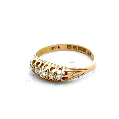 18ct yellow gold diamond ring, size P, featuring sparkling diamonds, weighs 3.1 grams, unbranded jewelry accessory.