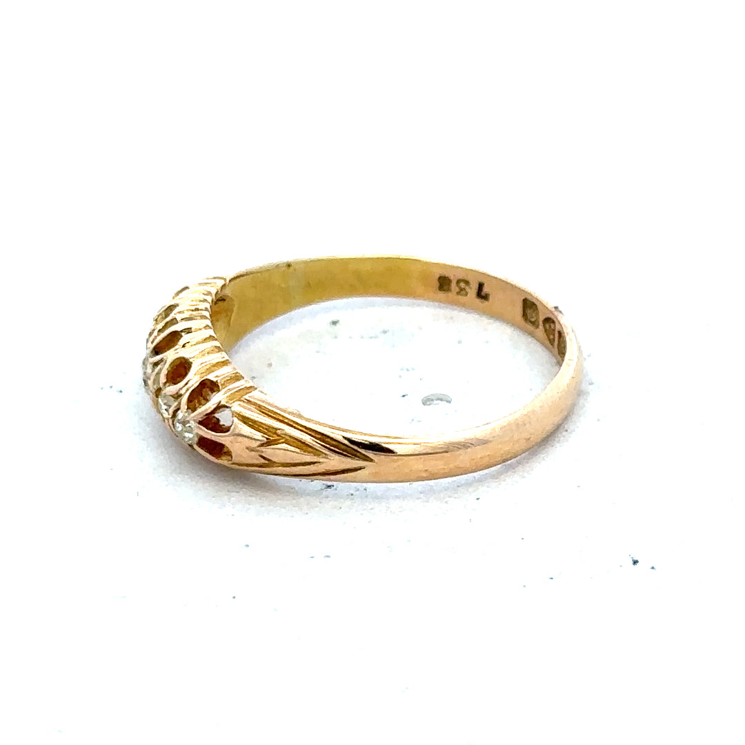 18ct yellow gold diamond ring, size P, unbranded, featuring a detailed gold band with sparkling diamonds.