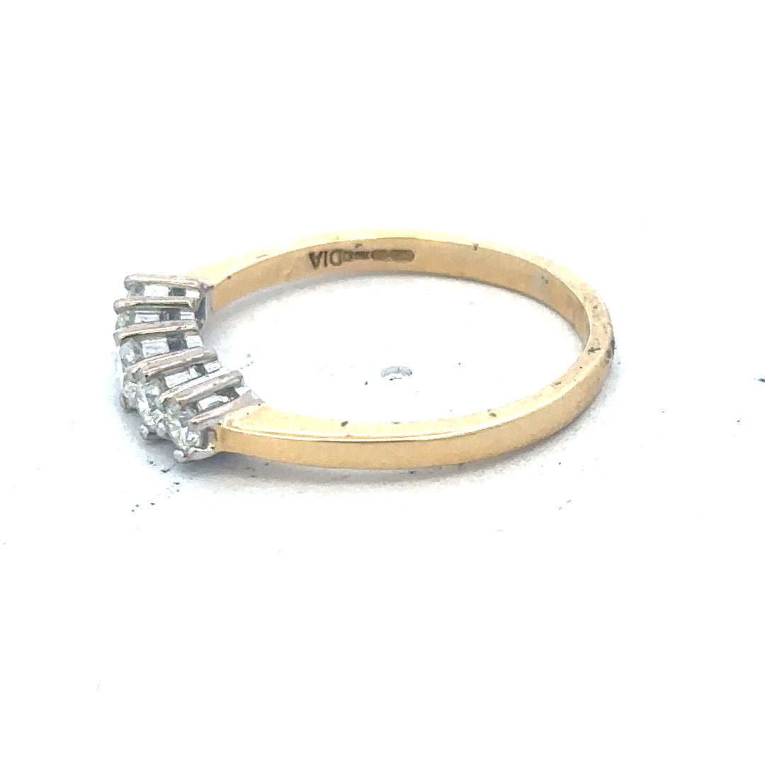 18ct yellow gold five-stone diamond ring with 1/2 carat total weight featuring sparkling diamonds and a classic design.