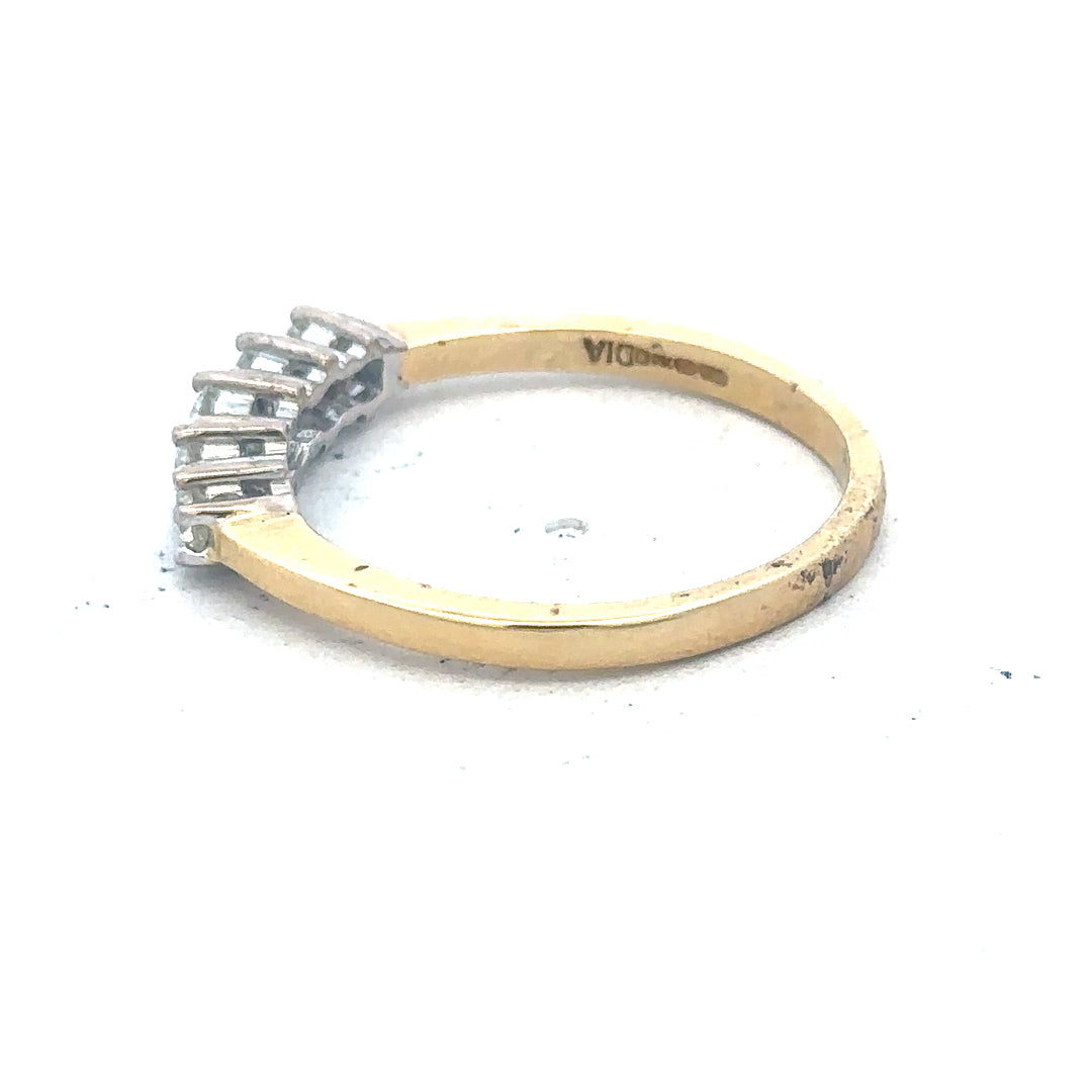 18ct yellow gold five-stone diamond ring with 1/2 carat total weight, featuring sparkling diamonds and a classic band design.