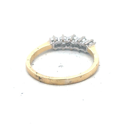 18ct yellow gold five-stone diamond ring with 1/2 carat total weight, showcasing sparkling diamonds and classic design.