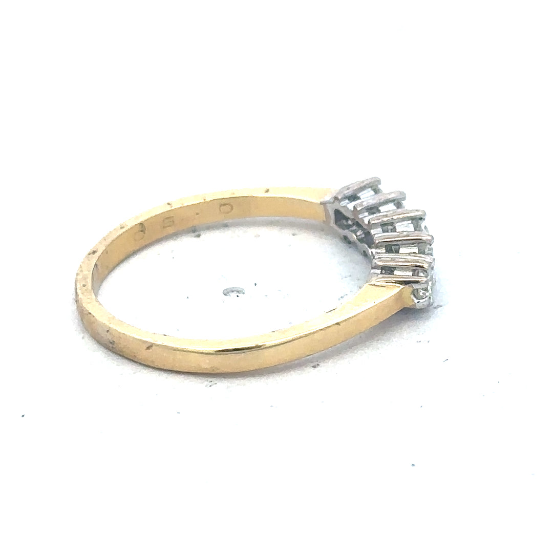 18ct yellow gold five-stone diamond ring with 1/2 carat total weight, featuring sparkling diamonds on a classic band.