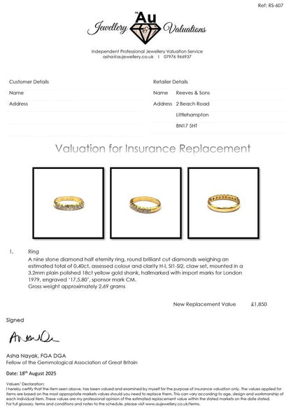 18ct yellow gold half eternity diamond ring with shining diamonds encircling the band, unbranded jewelry accessory.