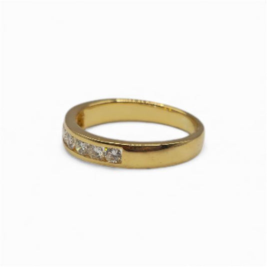 18ct yellow gold half eternity diamond ring with sparkling diamonds, elegant unbranded jewelry design for special occasions.