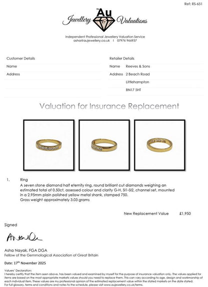 18ct yellow gold half eternity diamond ring with sparkling diamonds, unbranded jewelry, elegant and timeless design.
