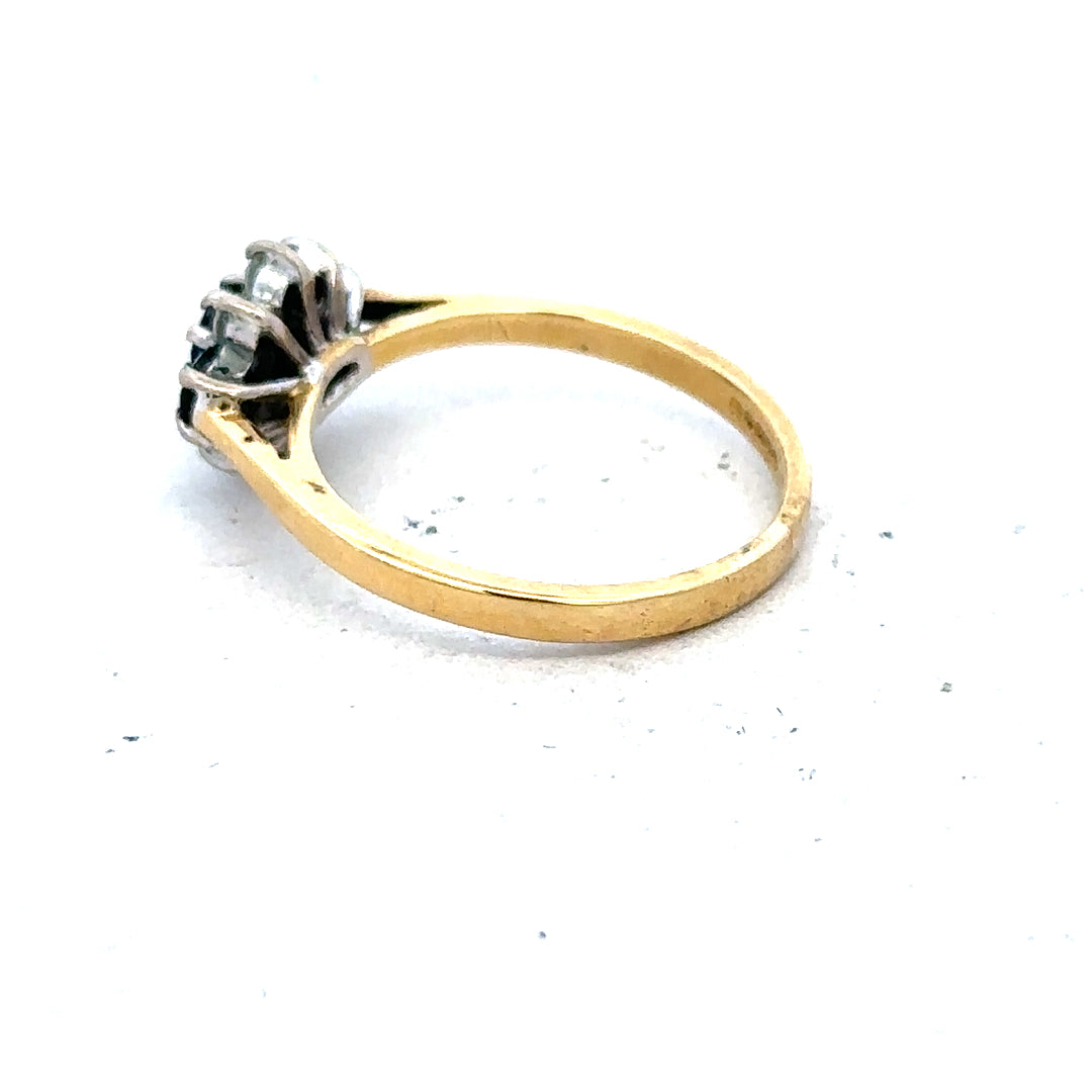 18ct yellow gold sapphire and diamond ring, size K, featuring a elegant gemstone design.