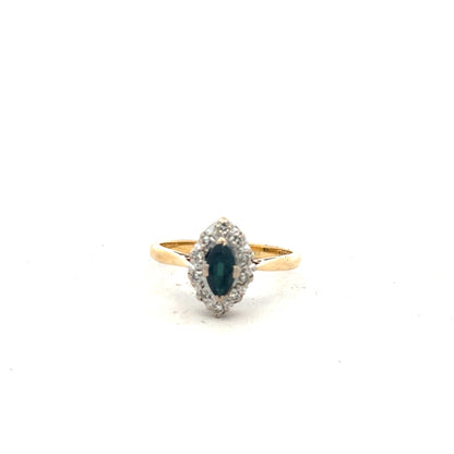 18ct yellow gold sapphire and diamond ring, size M, featuring vibrant blue sapphires and sparkling diamonds on a classic band.
