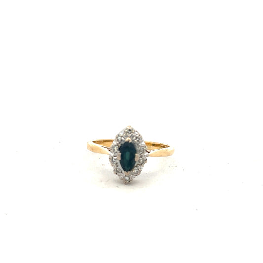 18ct yellow gold sapphire and diamond ring, size M, featuring vibrant blue sapphires and sparkling diamonds on a classic band.