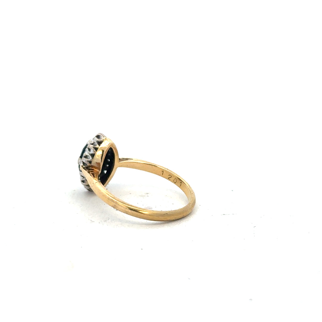 18ct yellow gold sapphire and diamond ring in size M, featuring a central sapphire with diamond accents, unbranded jewelry.