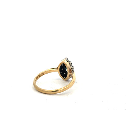 18ct yellow gold sapphire and diamond ring in size M, featuring a vibrant sapphire centerpiece and sparkling diamonds.