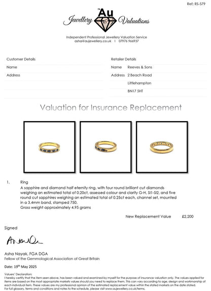 18ct yellow gold sapphire and diamond ring, size N, featuring a central sapphire with surrounding diamonds, elegant jewelry piece