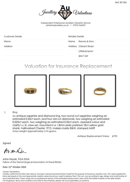 Unbranded 18ct yellow gold sapphire and diamond ring in size N1/2, featuring a detailed design with sparkling gemstones.
