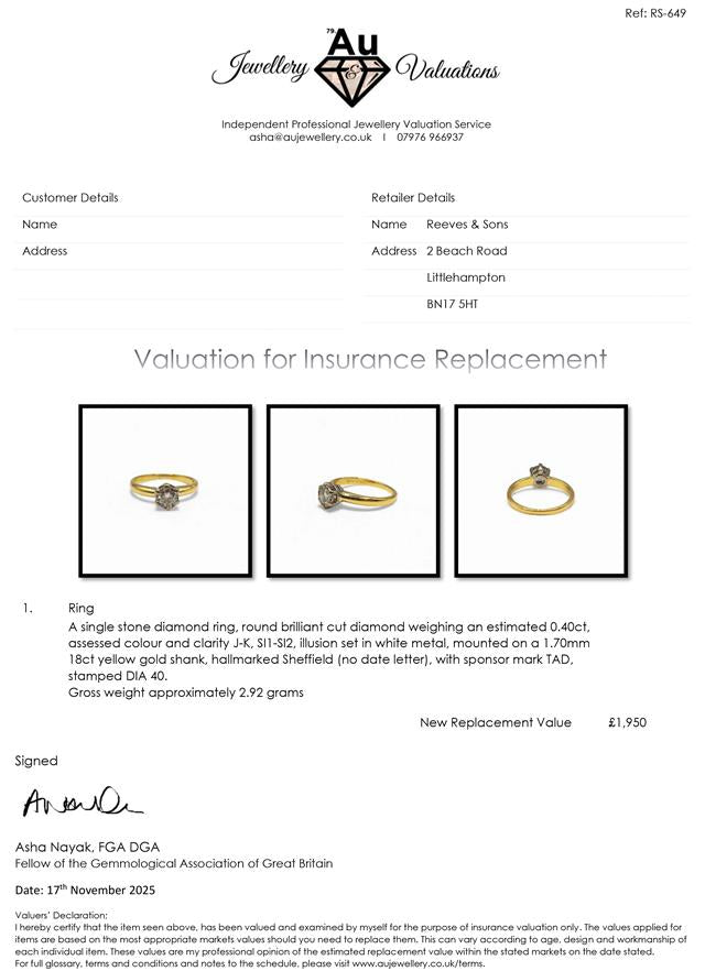 18ct yellow gold diamond ring featuring a single sparkling stone, elegant and timeless jewelry piece.