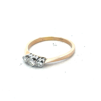 18ct yellow gold three diamond ring showing a sleek band with three sparkling diamonds, unbranded jewelry for elegant style.