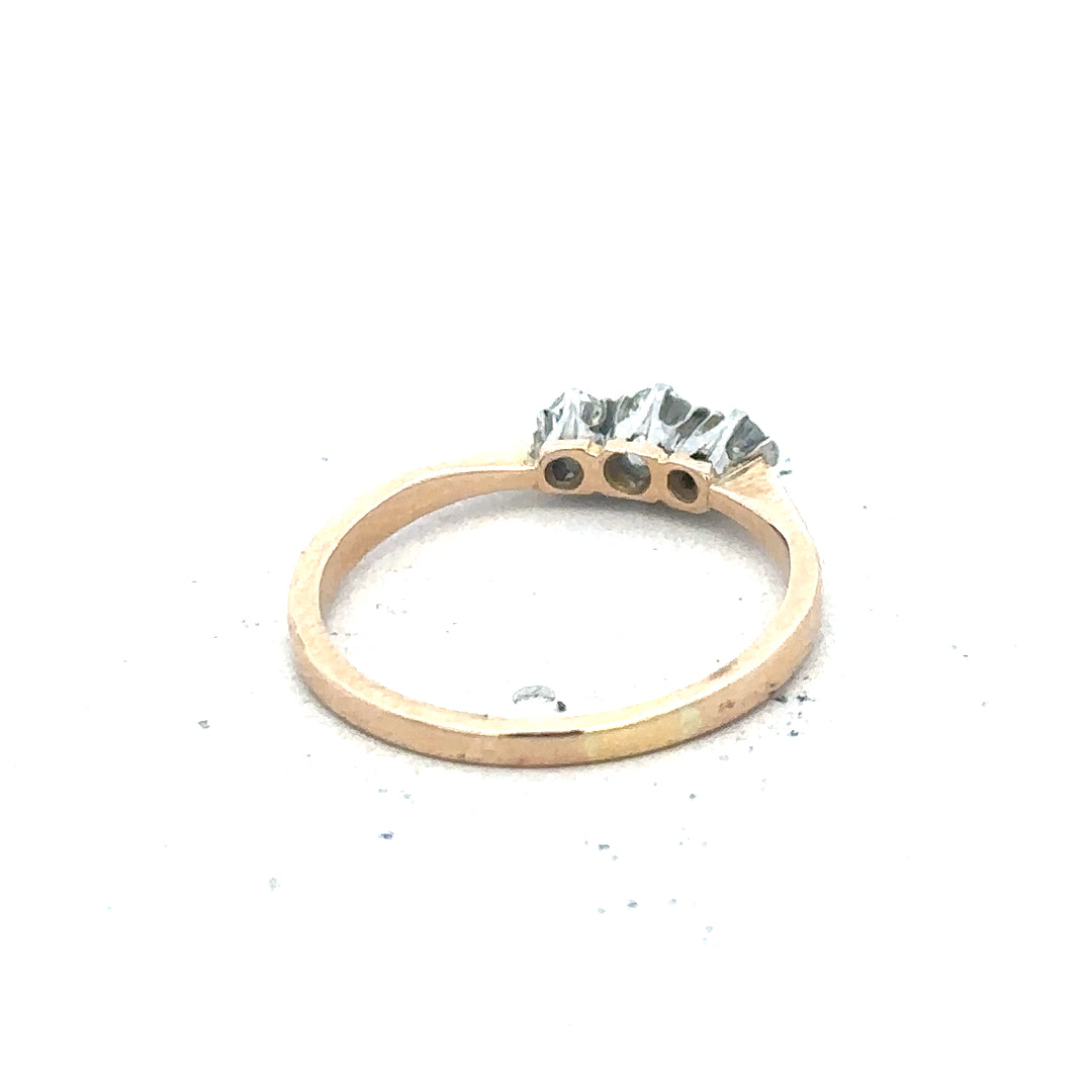 18ct yellow gold three diamond ring showcasing a elegant design with sparkling diamonds and a polished finish.