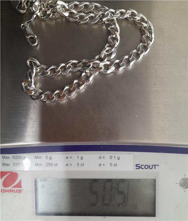 925 silver curb chain, 19-inch length, 50.5g, unbranded jewelry chain with a classic design, visible links and polished finish.