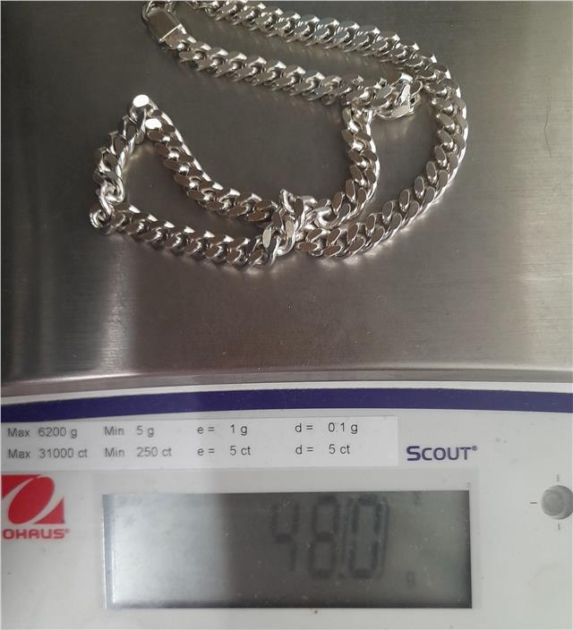 925 silver curb chain, 16 inches, 48g, unbranded jewelry chain with a classic curb link design.