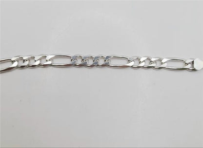925 silver Figaro chain, 18-inch length, 37.7g, unbranded, showing detailed link design and shiny silver finish.