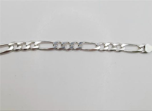925 silver Figaro chain, 18-inch length, 37.7g, unbranded, showing detailed link design and shiny silver finish.