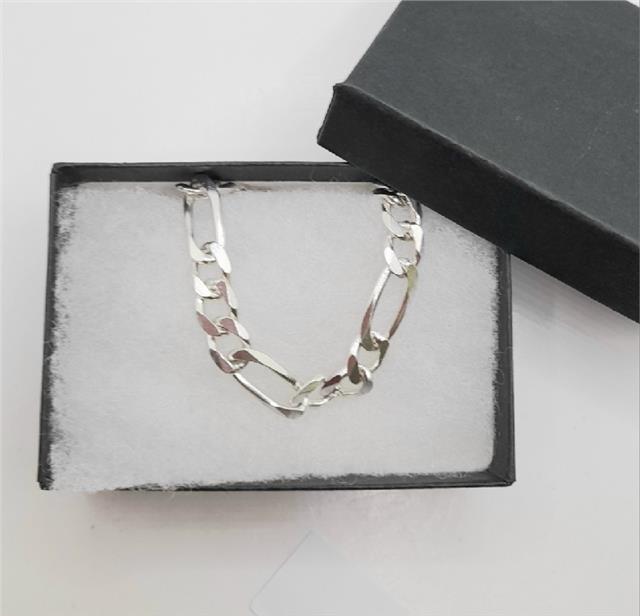 925 silver Figaro chain, 18-inch length, 37.7g, unbranded jewelry chain with intricate links, shown in the product image.