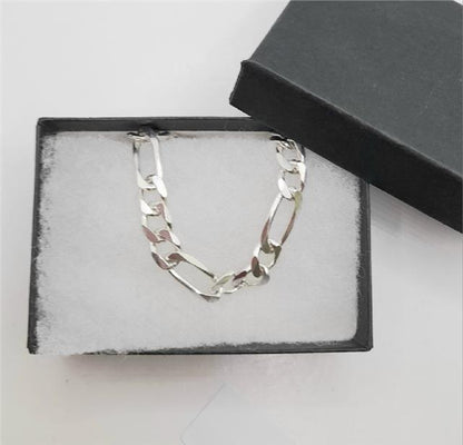 925 silver Figaro chain, 18-inch length, 37.7g, unbranded jewelry chain with intricate links, shown in the product image.