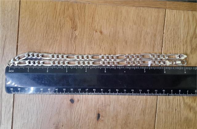 925 silver Figaro chain, 18 inch length, 37.7g, unbranded jewelry chain with intricate link design