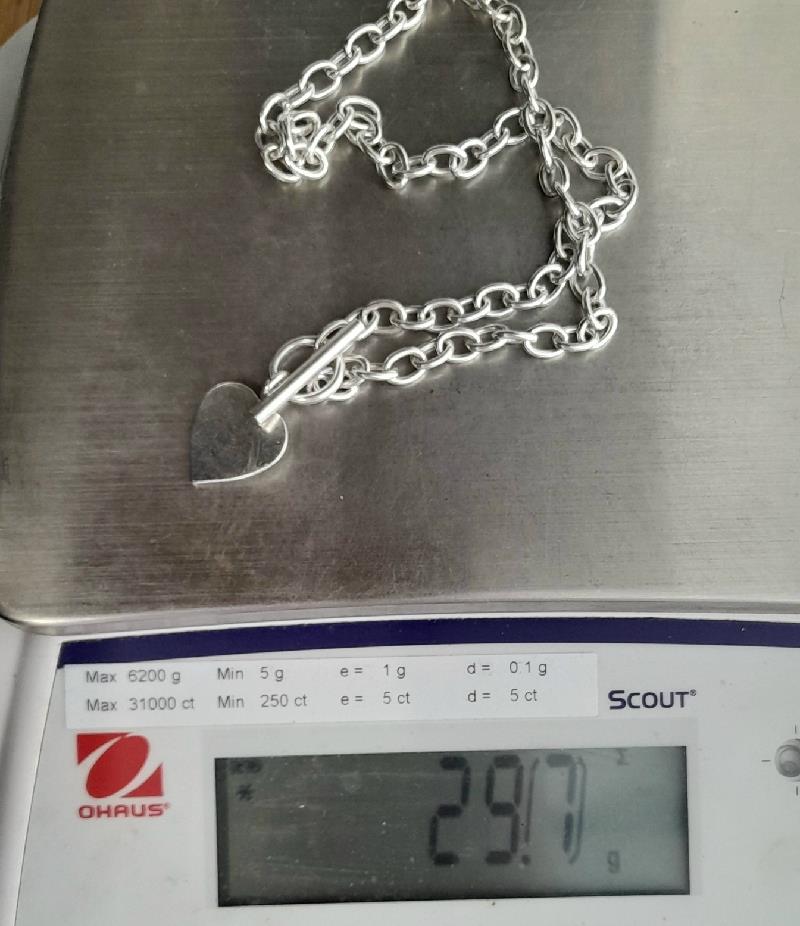 925 silver heart chain weighing 29.7g, featuring a delicate design, made of unbranded high-quality silver jewelry.