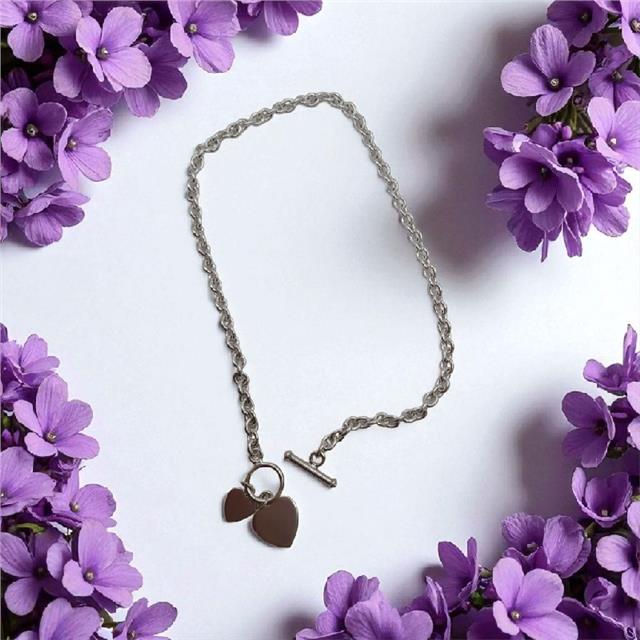 925 silver heart chain, 16cm length, unbranded jewelry with delicate heart design and shiny silver finish.