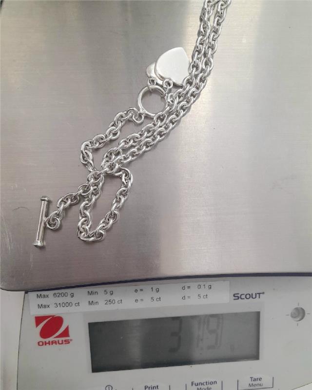 925 silver heart chain, 16cm length, unbranded jewelry chain with a delicate heart design, weighs 37.9g.