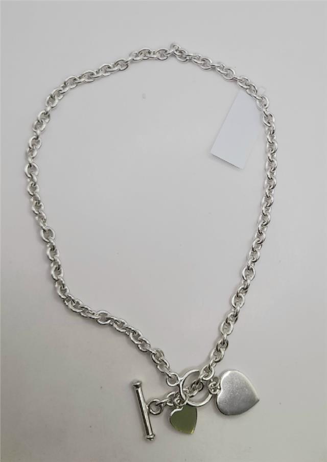 925 silver heart chain, 16cm length, unbranded jewelry with detailed heart links, weighs 37.9g, elegant accessory.