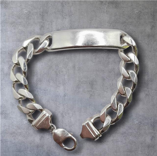 925 silver ID curb bracelet, 22cm length, unbranded jewelry accessory with a sleek, polished silver design.