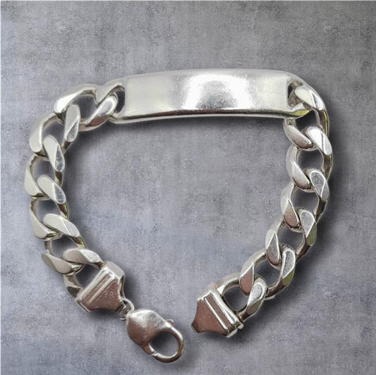 925 silver ID curb bracelet, 22cm length, unbranded jewelry accessory with a sleek, polished silver design.