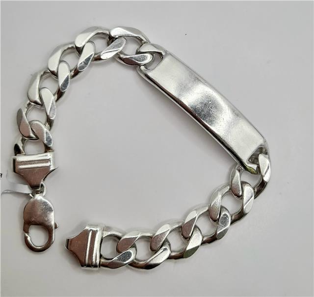 925 silver ID curb bracelet, 22cm, unbranded, with engraved ID plate and classic curb chain design.