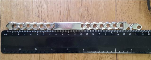 925 silver ID curb bracelet, 22cm length, unbranded, with a sleek silver chain and ID plate design.