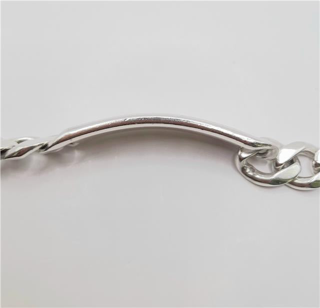 925 silver ID curb bracelet, 22cm, unbranded, with a smooth silver chain and ID plate, displayed on a neutral background.