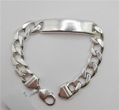 925 silver ID curb bracelet, 22cm, unbranded, with a classic chain design and secure clasp, shown on a neutral background.