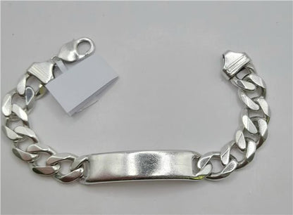 925 silver ID curb bracelet, 22cm length, unbranded jewelry with sleek silver links and adjustable clasp.