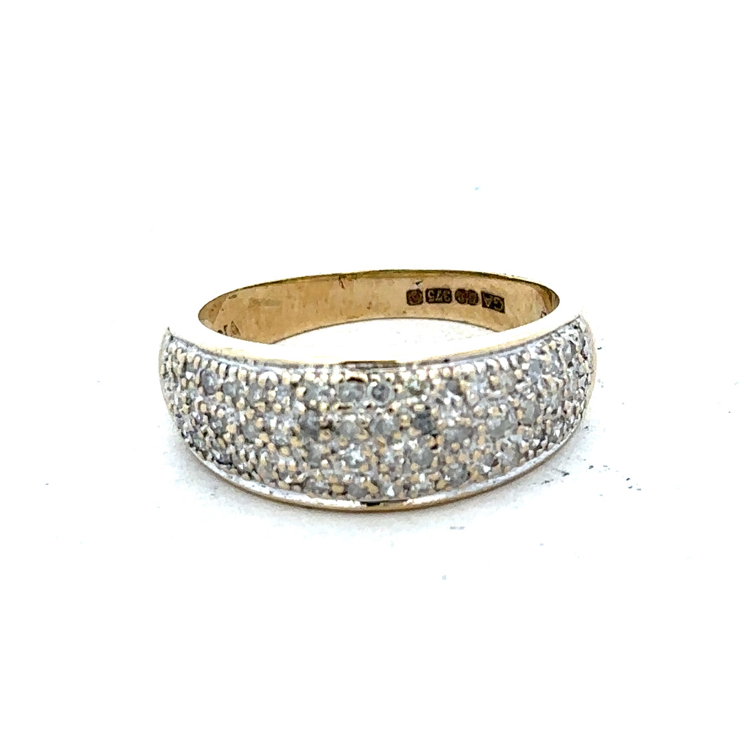 9ct diamond ring with 1/2 carat total weight, size M, unbranded, featuring a gold band and sparkling diamonds.