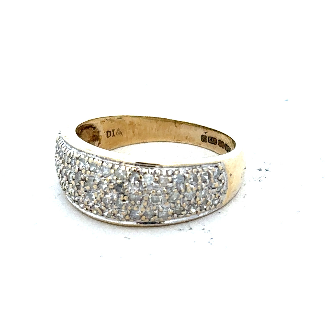 Unbranded 9ct gold diamond ring with 1/2 carat total weight in size M, featuring a sleek design and 3.4g weight.