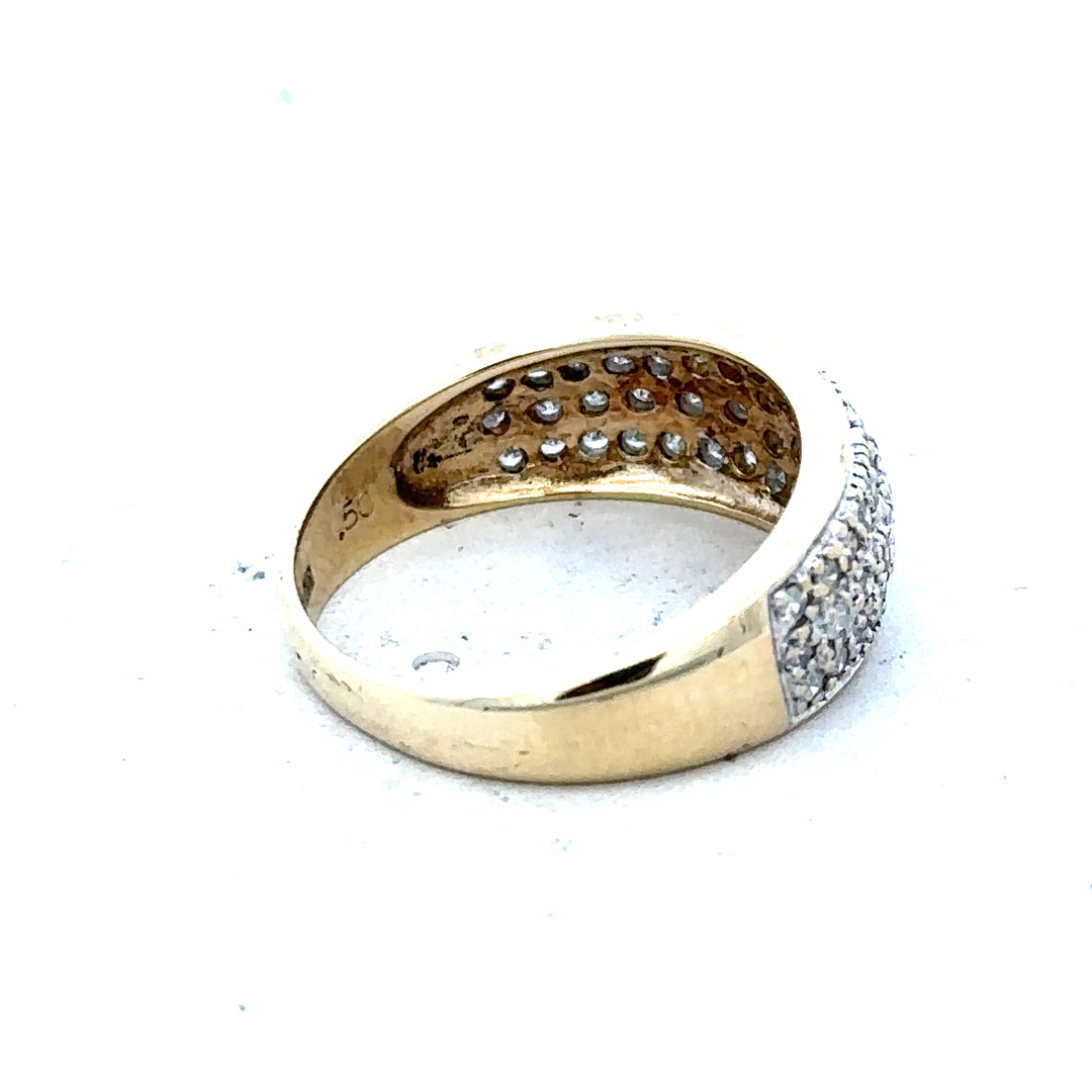 9ct diamond ring with 1/2 carat total weight, size M, unbranded, featuring a sleek band and sparkling diamonds.