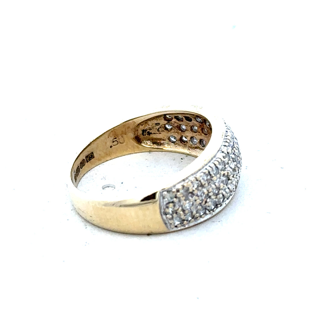 9ct diamond ring with 1/2 carat total weight, size M, unbranded, showcasing a sparkling diamond setting on a sleek band.