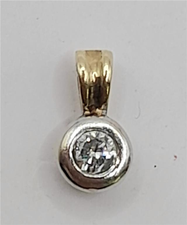 9ct gold diamond pendant, unbranded, 0.7g, featuring sparkling diamonds, displayed on a neutral background.
