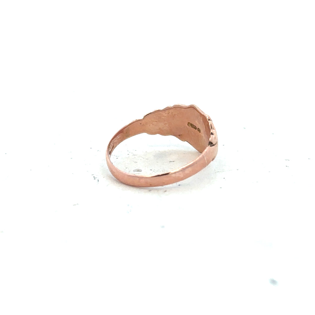9ct gold ring size O with simple band design, unbranded jewelry piece displayed on a neutral background.