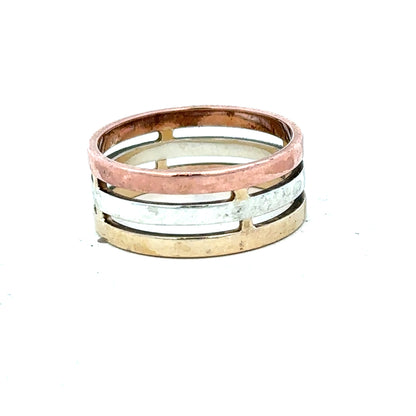 9ct gold ring size P with a smooth, polished band, unbranded jewelry, displayed on a neutral background.