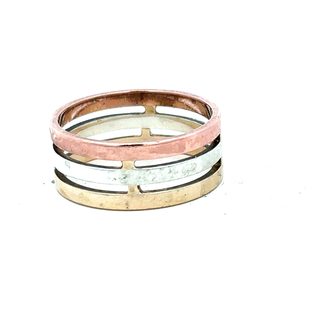 9ct gold ring in size P with a smooth band, unbranded jewelry, detailed close-up showing its polished finish.
